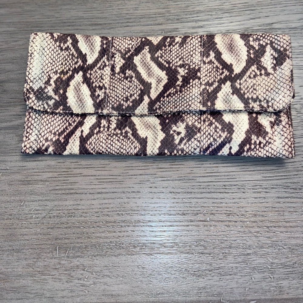 Faux Snakeskin Leather Rectangular Flap Over Clut… - image 3